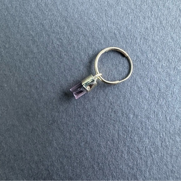 ♥️SOLD 14k solid gold rustic pink tourmaline raw terminated cap hoop earring c - Picture 5 of 9